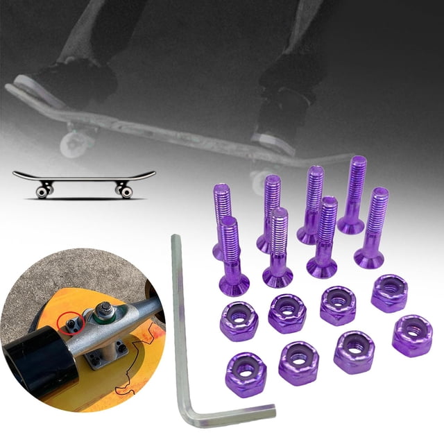 Tornillos de patineta de material acero al carbono de 8 piezas Longboard Skateboard Truck Rueda de reparación Tornillos de Dados, Accesorios para Skat púrpura DYNWAVEMX tornillos para patineta