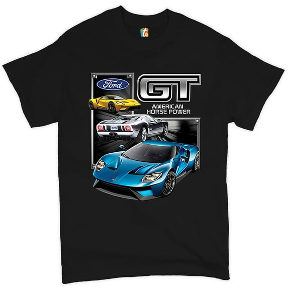 Tee Hunt Ford GT American Horse Power T-Shirt Sports Race Car Licensed Men's Tee, Black, 4X-Large