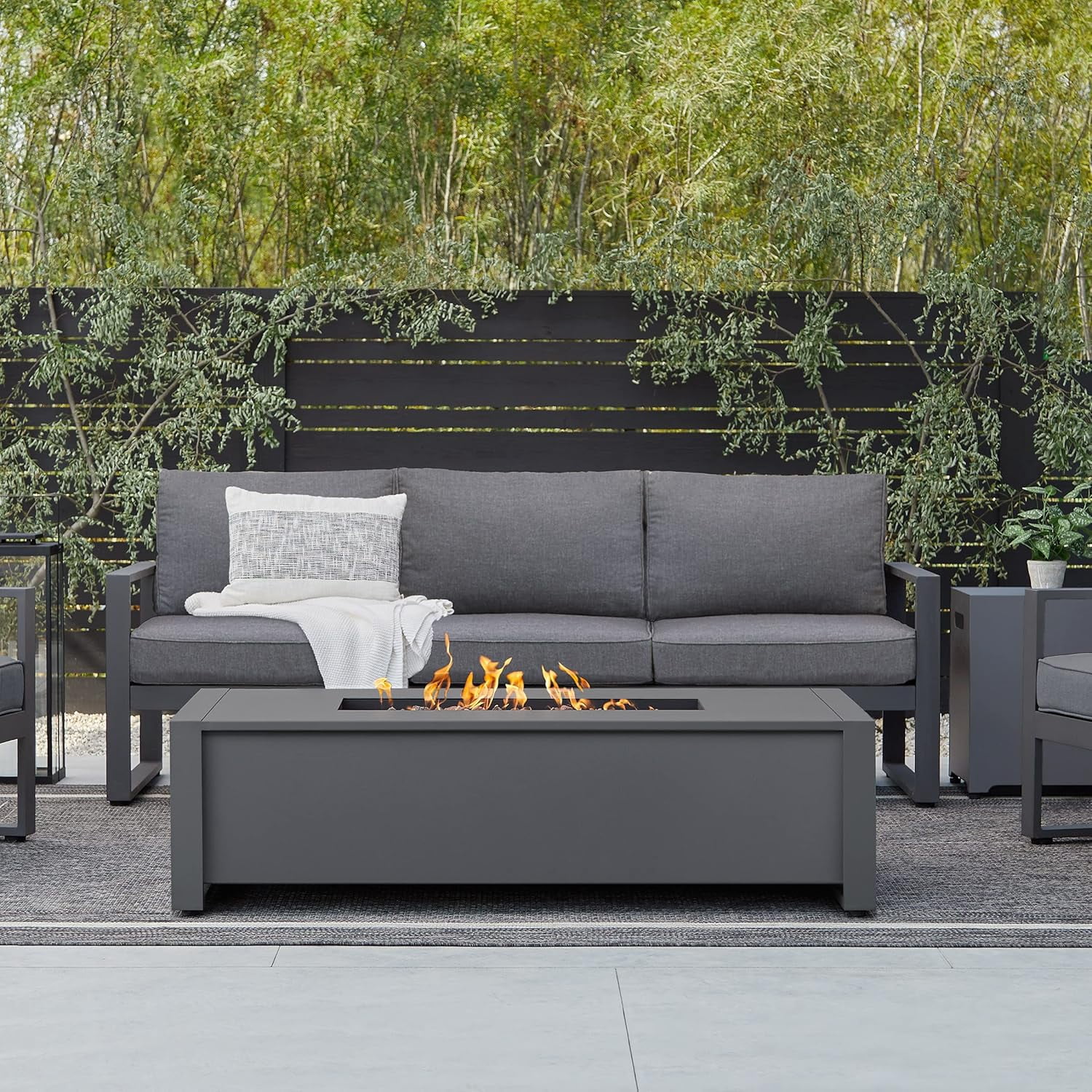 Real Flame Keenan 52" Rectangle Metal Propane Fire Pit Table in Gray