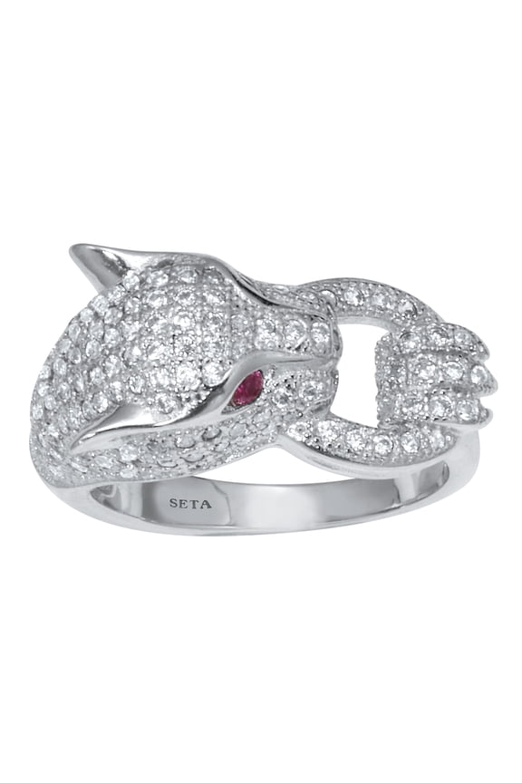 .77 TCW Round Cubic Zirconia Silvertone Panther Cocktail Ring