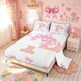 thumbnail image 2 of Meiyoeat Princess Bow Initial P Full Size Sheets for Women Girls, Fashion Fairy Ribbon Bed Sheets, 4pcs, 2 of 5