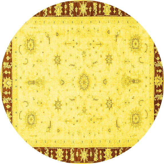Ahgly Company Machine Washable Indoor Round Abstract Yellow Modern Area Rugs, 6' Round