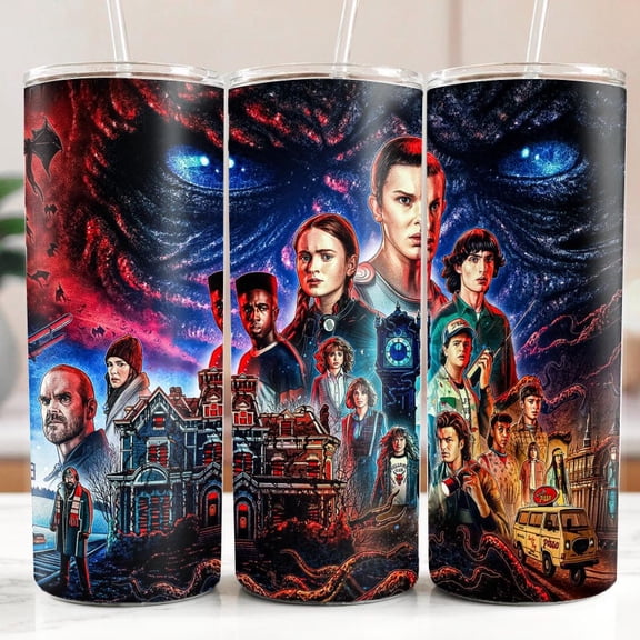 Strange Things TV Demigorgon Eleven 20oz Skinny Tumbler, Stranger TV Fan Gift Tumbler