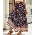 thumbnail image 3 of SWSMCLT Women's Gypsy Skirt Pleated Mid Rise Spring Aline Button Casual Elastic Ankle Length Summer Elastic Waist Navy 8, 3 of 5