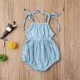 thumbnail image 3 of Binwwede Baby Girls Summer Bodysuit, Solid-Color Tied Spaghetti Strap Sleeveless Romper with Waist Bowknot for Toddlers, 3 of 9