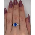 thumbnail image 4 of Gems Jewels 2.95 Ctw Cushion Cut Blue Sapphire & Diamond Wedding Anniversary Engagement Halo Ring 14K White Gold Plated 925 Sterling Silver 925 Sterling Silver -7, 4 of 5