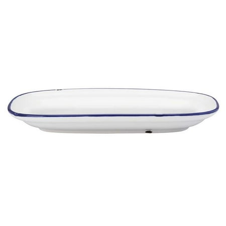 

10.5 x 6.75 in. Tin White & Blue Rectangular Porcelain Platter