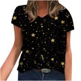 thumbnail image 1 of Blusa de camiseta informal con estampado de manga corta y cuello en V de verano para mujer a la moda Fridja  bn5970, 1 of 5