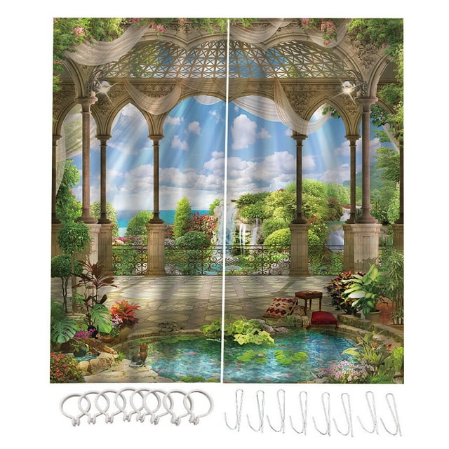 kurtrusly 2 Pcs Rideau de Fenêtre Imperméable Motif Plateforme Décoration Rideaux Imprimés pour Salon Chambre Salle de Bain Type C L