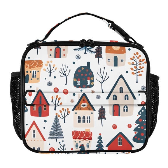 ALAZA Christmas Snowflake Tree House Lunch Box Insulated Lunch Bag Cooler Tote with Shoulder Strap