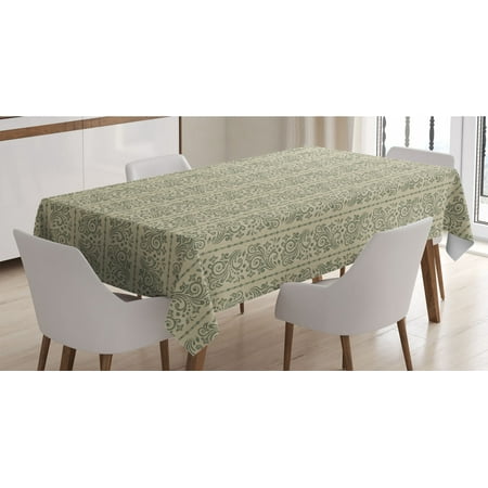 

Victorian Tablecloth Continuous Pattern of Floral Damask Rococo Motif in Vertical Order Rectangle Satin Table Cover for Dining Room and Kitchen 60 X 84 Grey Yellow Sage Green by Ambesonne