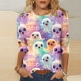 thumbnail image 4 of Edvintorg Top for Women Plus Size Halloween Printed 3/4 Sleeve Casual Pullover Shirt Crew Neck Loose Lightweight Blouse Womens Fashion S-5XL Multicolor, 4 of 5