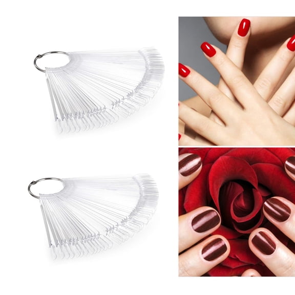 Fan-shaped Nail Swatches Sticks,4 Set/200Pcs Portable Nail Swatch Sticks with Ring,QZS Art Display/Practice Tool for Polish Display Tips