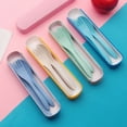 thumbnail image 3 of Nvzi 2Sets Wheat Straw Spoon Knife Fork Tableware Set, Unbreakable Reusable Cutlery Utensils with Storage Case for Travel Picnic Camping or Daily Use (Green), 3 of 5