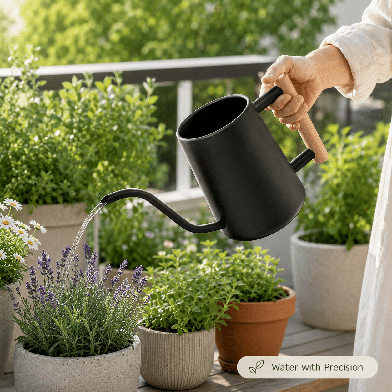 Watering Can for Indoor Plants Metal Stainless Steel Pot with Long Spout for House Plants Bonsai Outdoor Garden Flower Decorative 35 oz Black
