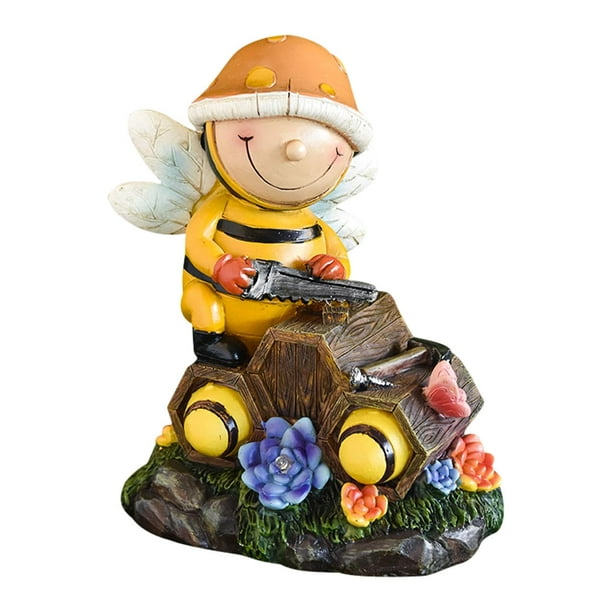 Estatua de animal de jardín, estatua para exteriores con luces solares, adorno divertido para jardín. Forma de abeja