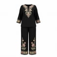 thumbnail image 7 of Floleo Women Boho Two Piece Outfit V Neck 3/4 Sleeve Floral Print Top Wide Leg Pants Vacation Matching Set, 7 of 7