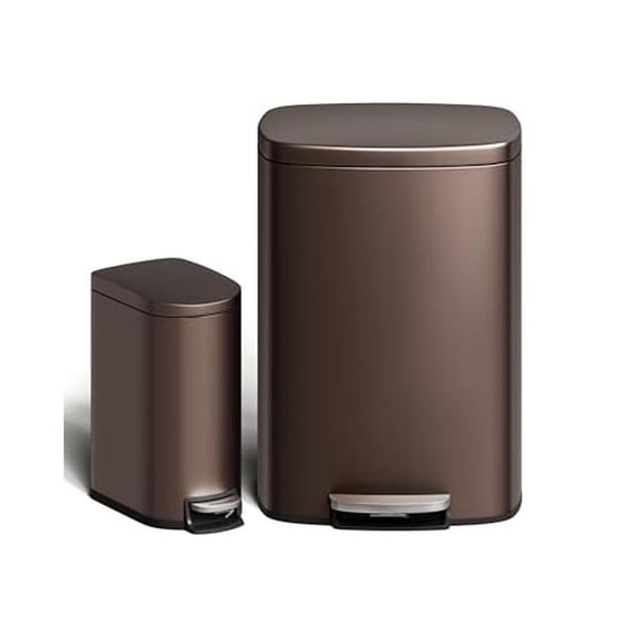 Brown 13Gallon 2.6Gallon Combo Stainless Steel Step On Home Trash Can Set
