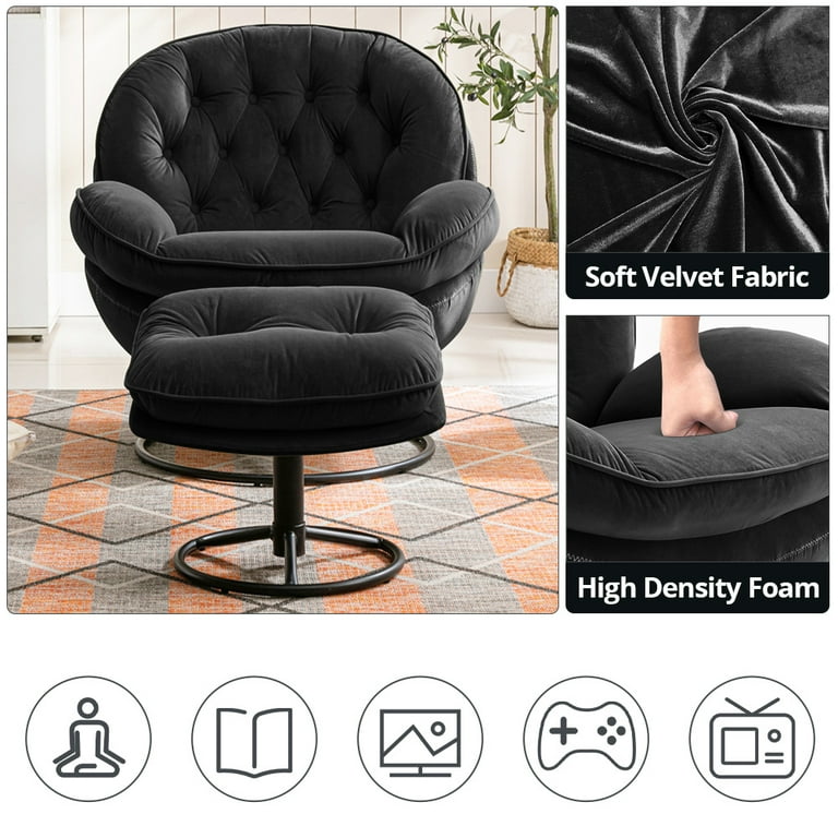 Velvet Swivel Accent Chair with Ottoman Set Modern Lounge Chair