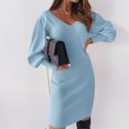 thumbnail image 6 of ChaoHeng Plus Size Dresses Long Sleeve Dresses for Women Women's Sexy Solid Lace V-Neck Backless Long-sleeved Sheath Tight Dress, 6 of 6