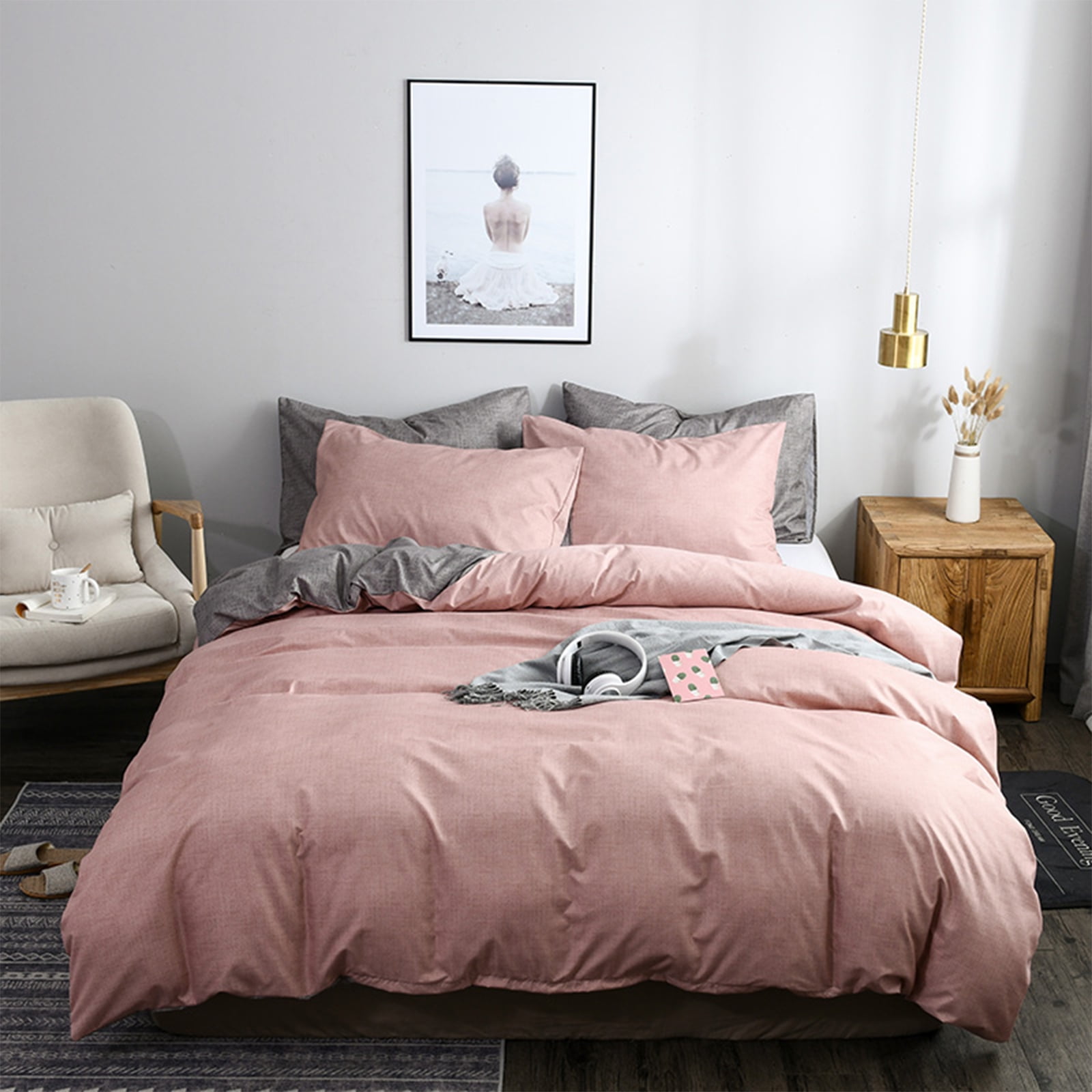 WARMDERN Pink Duvet Cover Sets Queen 