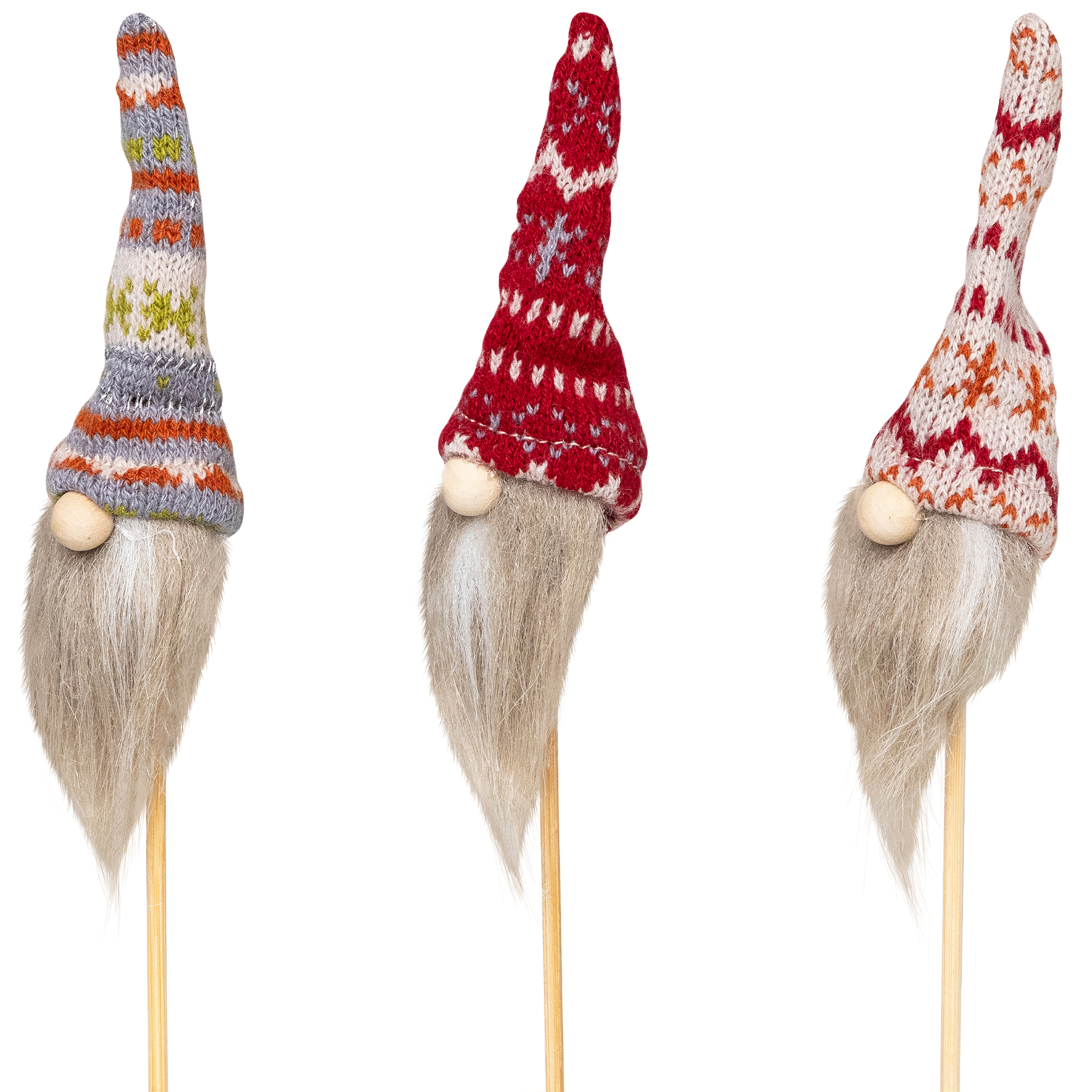 Gnome with Nordic Hat Christmas Picks - 11.25" - Set of 3