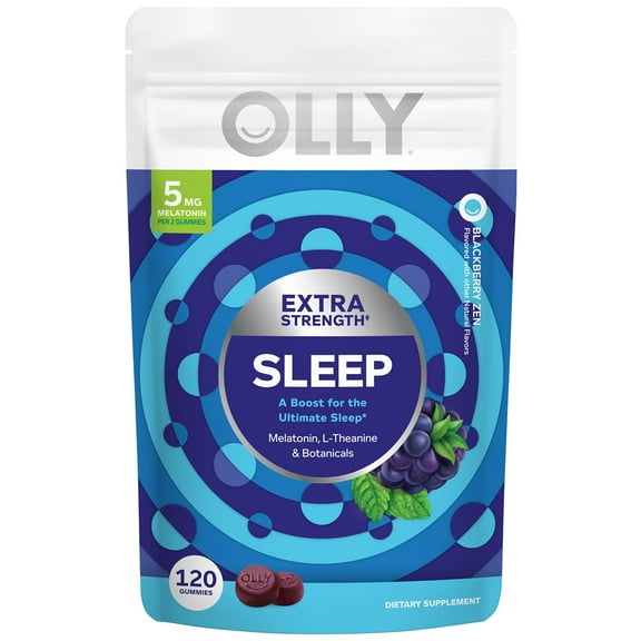 OLLY Extra Strength Sleep Gummy Supplement, 5 mg Melatonin, L-Theanine, Blackberry Zen Flavor, 120 Ct Pouch