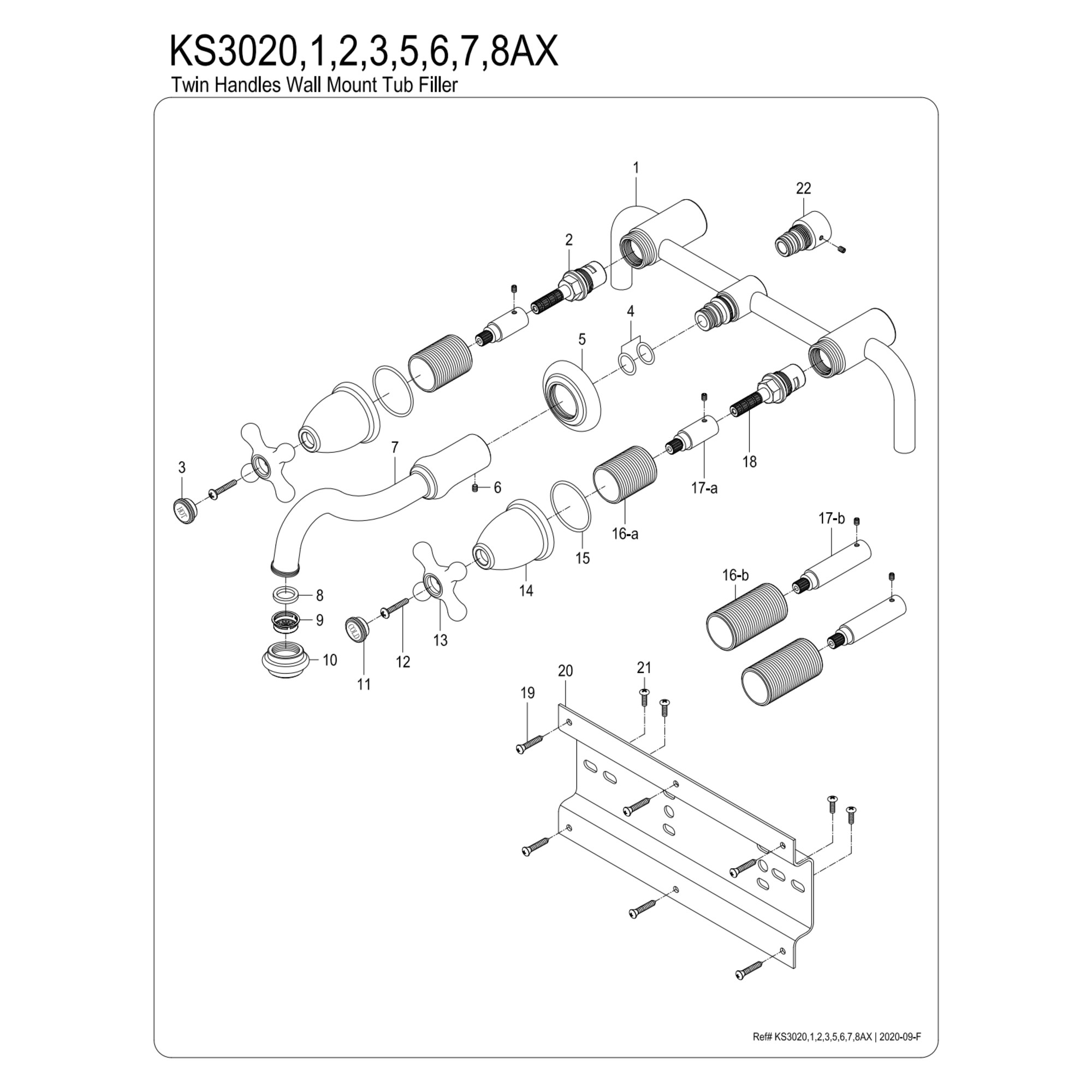 Kingston Brass KS3028AX Restoration Two-Handle Wall Mount Roman Tub Faucet, Brushed Nickel
