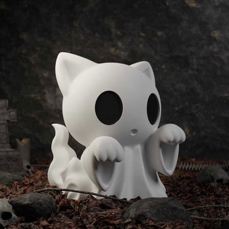 Halloween Ghost Cat Figurine - Cute Ghost Statue Decor for Halloween Decorations