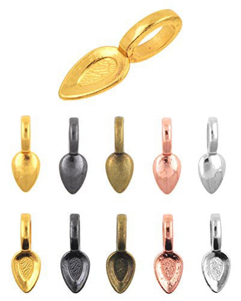 Mandala Crafts Glue on Bails for Pendant Jewelry Making Cabochon Setting Mix Kit in Gunmetal Antique Bronze Rose Gold Gold Silver Tone Leaf Style