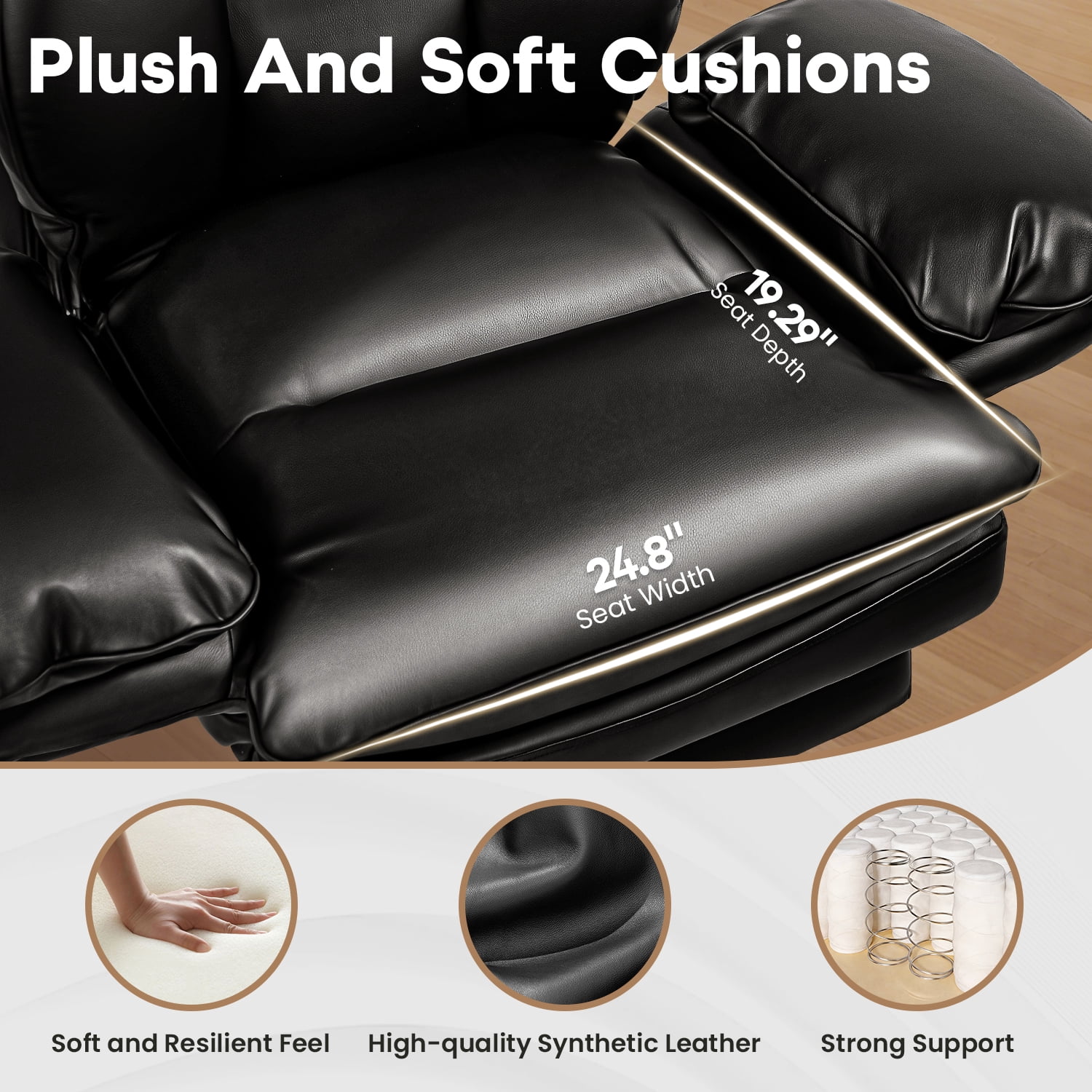 Waleaf 400lbs Executive Office Chair with Footrest, Ergonomic Leather Desk Chair with 180° Flip Armrests for Cross-Legged Sitting & 135° Reclining Back