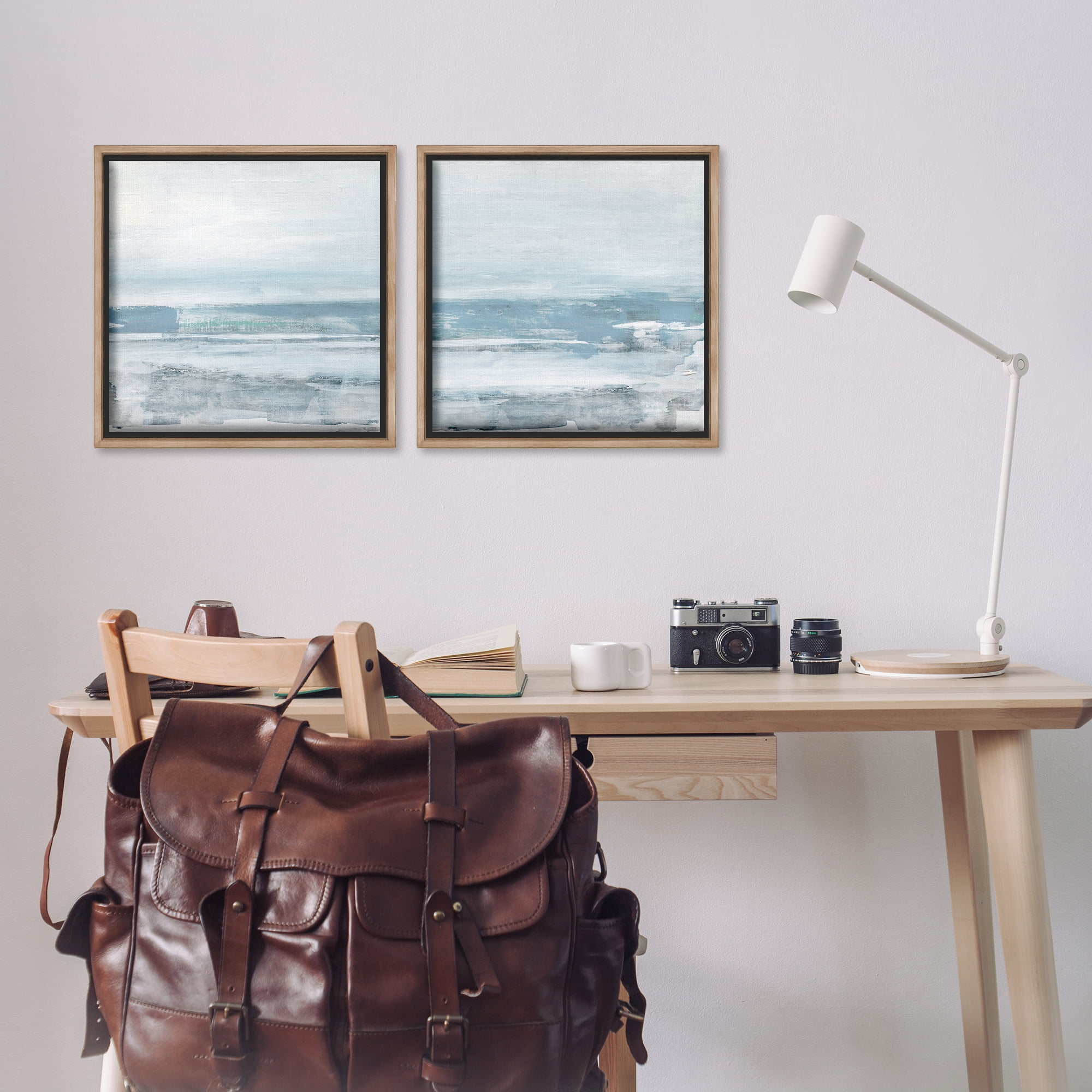 Stupell Industries Abstract Ocean Beach Abstract Painting Brown Floater Framed Canvas Art Print Wall Art, 18 x 18, Set of 2