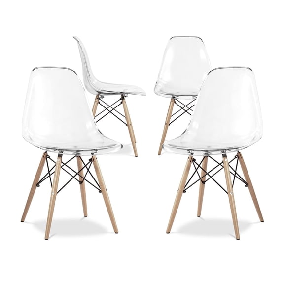 Maklaine 17.5 inches Plastic and Wood Dining Chairs in Clear (Set of 4)