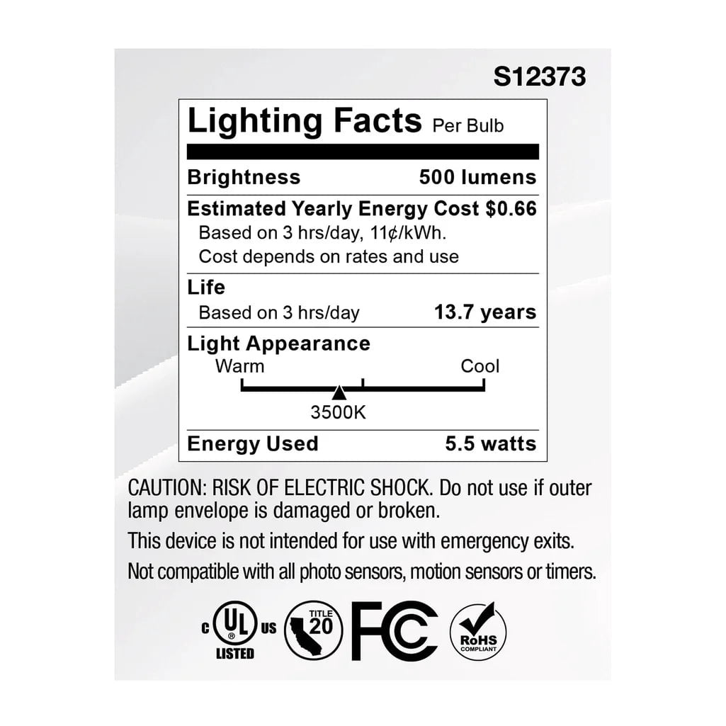 Satco LED MR16 Floodlight 5.5W 50W Equivalent 3500K Neutral White 90+ CRI 36° Beam GU10 Twist-Lock Base 120V Dimmable Clear Finish – Part S12373 (12 Pack)