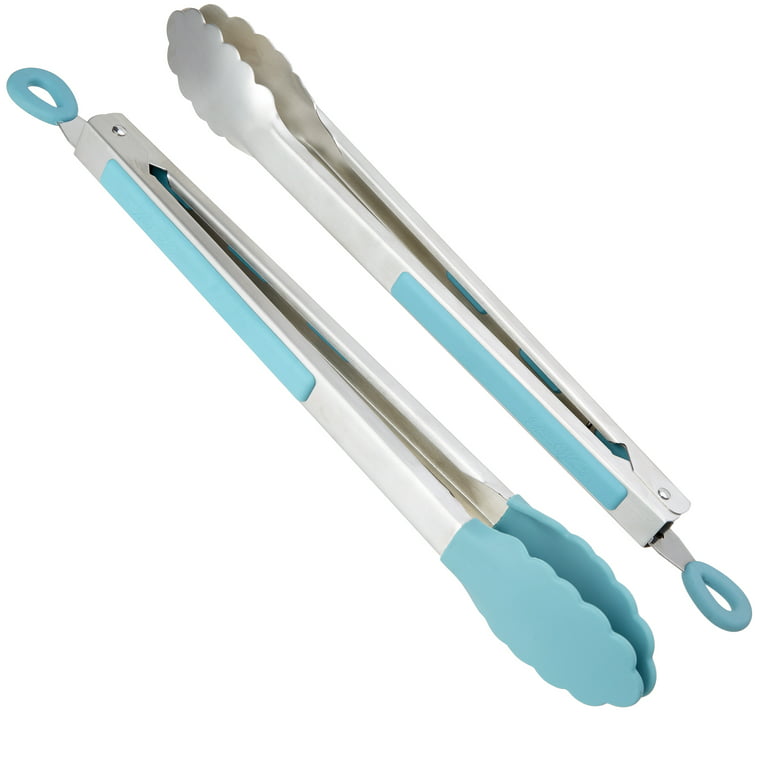 The Pioneer Woman 12-Inch Silicone and Stainless Steel Locking Tongs, Deep Teal