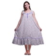 thumbnail image 1 of Bimba Robe de Nuit Mi-Mollet pour Femmes en Coton Imprimé Sans Manches à Rayures Feuilles et Floral Violet Moyen3 Robe Maxi Petite, 1 of 6