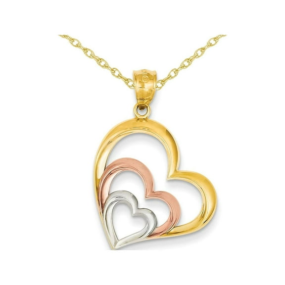 Gem & Harmony Triple Open Heart Pendant Necklace in 14K Pink and Yellow Gold for Women