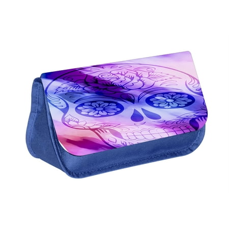 Sugar Skull - Blue Medium Sized Makeup Bag with 2 Zippered Pockets and Velcro (Best Products For Sugar Skull Makeup)