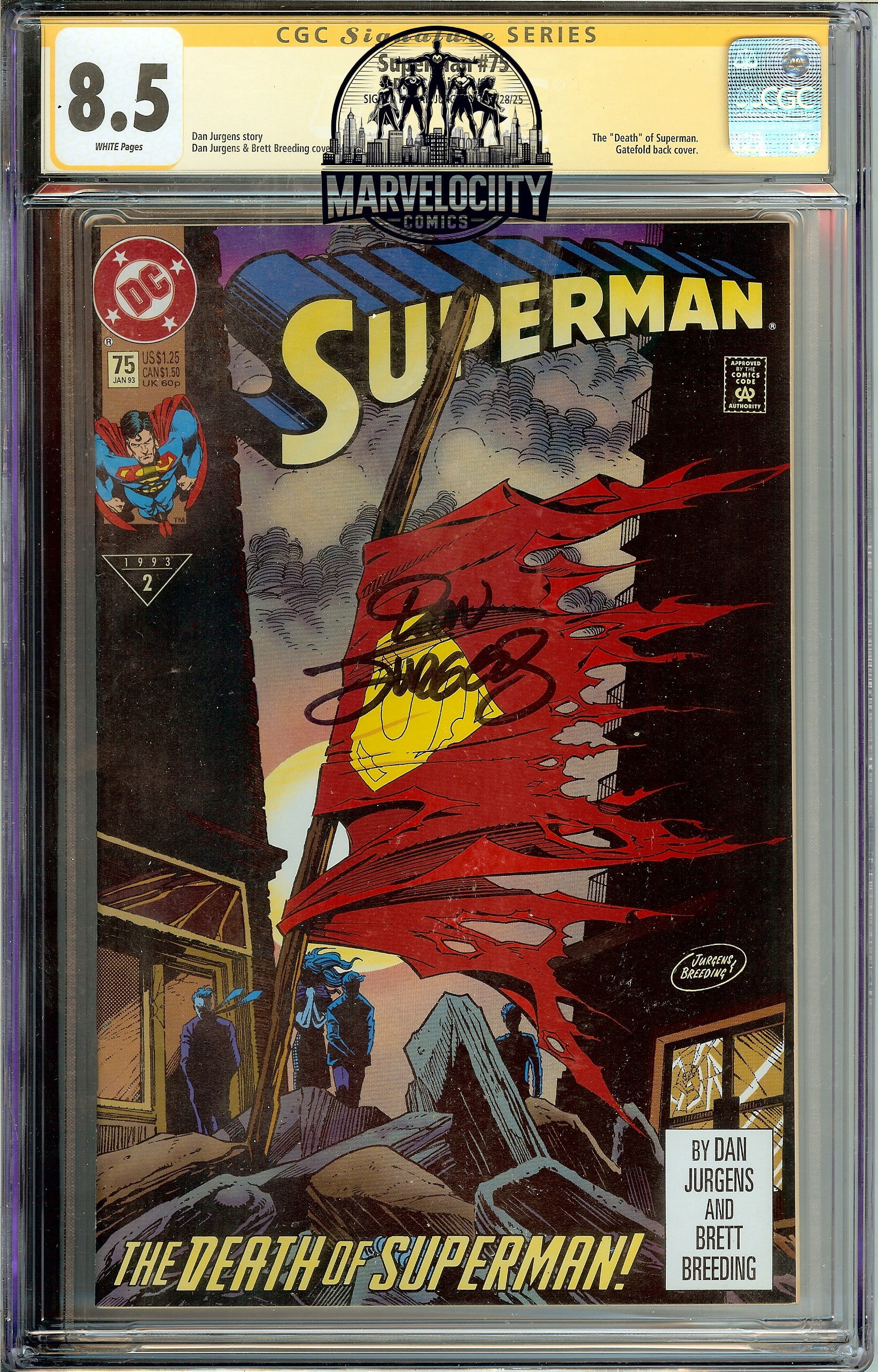 Superman #75 CGC 8.5  Comic Signed Dan Jurgens