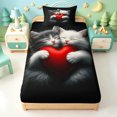 thumbnail image 3 of meiyoeat Cute Kitten Heart Twin Sheets,Cartoon Print Bedding,3 Pieces1 Flat Sheet, 1 Fitted Sheet and 1 Pillowcase, 3 of 6