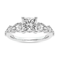 IGI Certified 5 Carat Princess Shape Lab Grown Diamond Engagement Ring | 14K White Gold | Frances Side Stone Diamond Ring | FG-VS1-VS2 Quality Friendly Diamonds