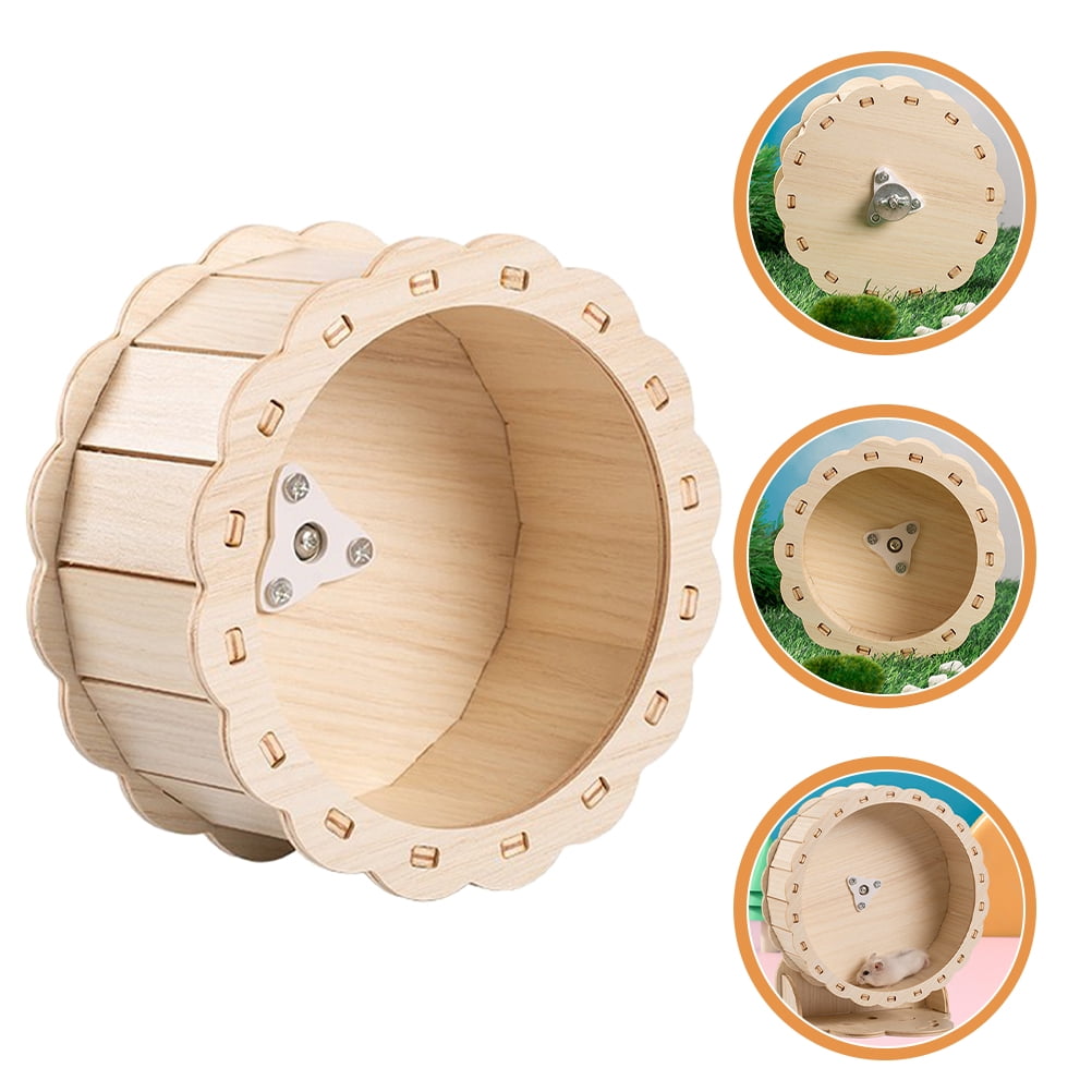 Homoyoyo Wooden Exercise Roller Wheel for Hamsters Squirrels and Hedgehogs Khaki Color