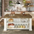 thumbnail image 4 of Finmind 55-inch Kitchen Island with 3 Storage Shelves, Large Farmhouse Kitchen Shelf with Spacious Worktop, Brown and White (Easy to Assemble), 4 of 8