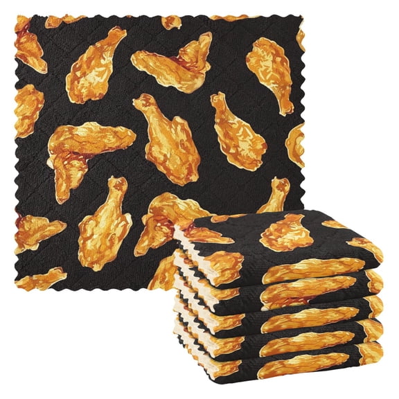 Fried Chicken Wings Kitchen Towels 6 Pcs Dish Towels Absorbent Soft Quick Dry Towel Dish Rags for Washing Dishes