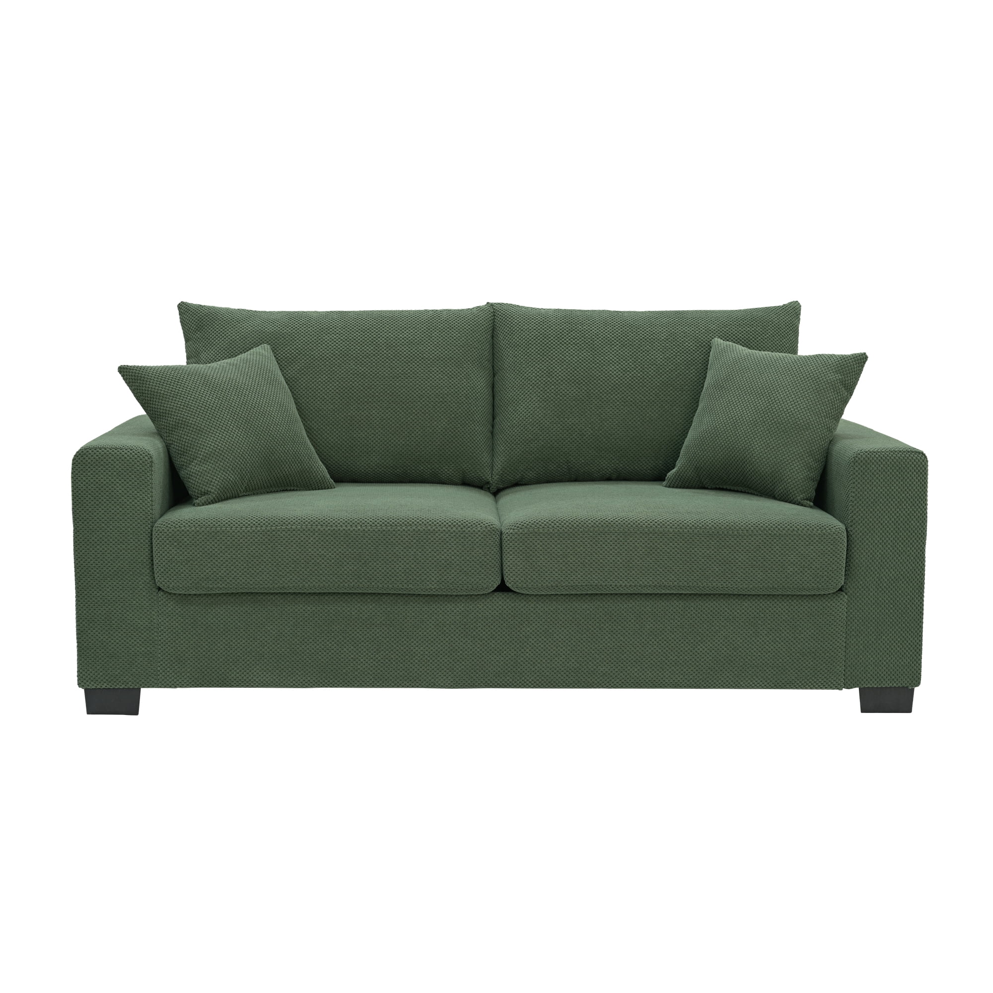 Leumius 69" Sofa for Living Room,Modern 2 Seater Couch for Small Space,Upholstered Loveseat with 2 Throw Pillows,Dark Green
