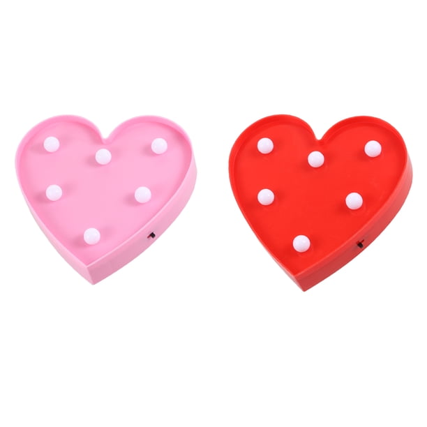 2 luces LED de noche con forma de corazón, decorativas y creativas, para San Valentín, fiestas infantiles, talla S, sin pilas (rosa y rojo).