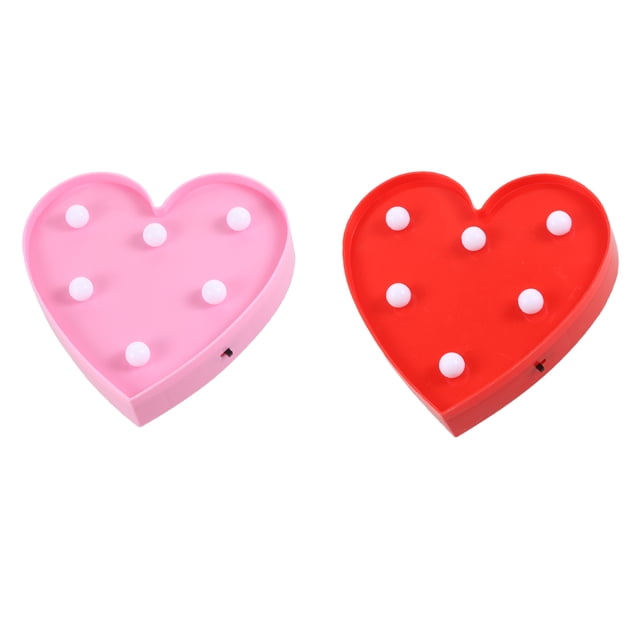 2 luces LED de noche con forma de corazón, decorativas y creativas, para San Valentín, fiestas infantiles, talla S, sin pilas (rosa y rojo).