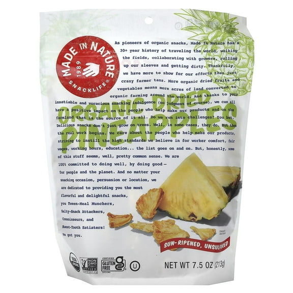 Made in Nature, Organic Dried Pineapples, Sun-Ripened, Unsulfured, 7.5 oz (213 g) Pack of 2