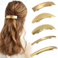 thumbnail image 1 of Paquete de 5 pinzas para el pelo de metal para mujer, simples y retro, grandes, pasadores franceses para mujeres (dorado), 1 of 4