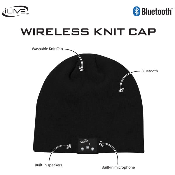 iLive Wireless Bluetooth Beanie with Earbud Speakers and Microphone, IAKB45B, Black